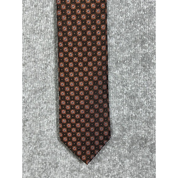 Brooks Brothers Makers‎ And Merchants SILK Tie Brown Orange Square Geometric - Picture 2 of 10
